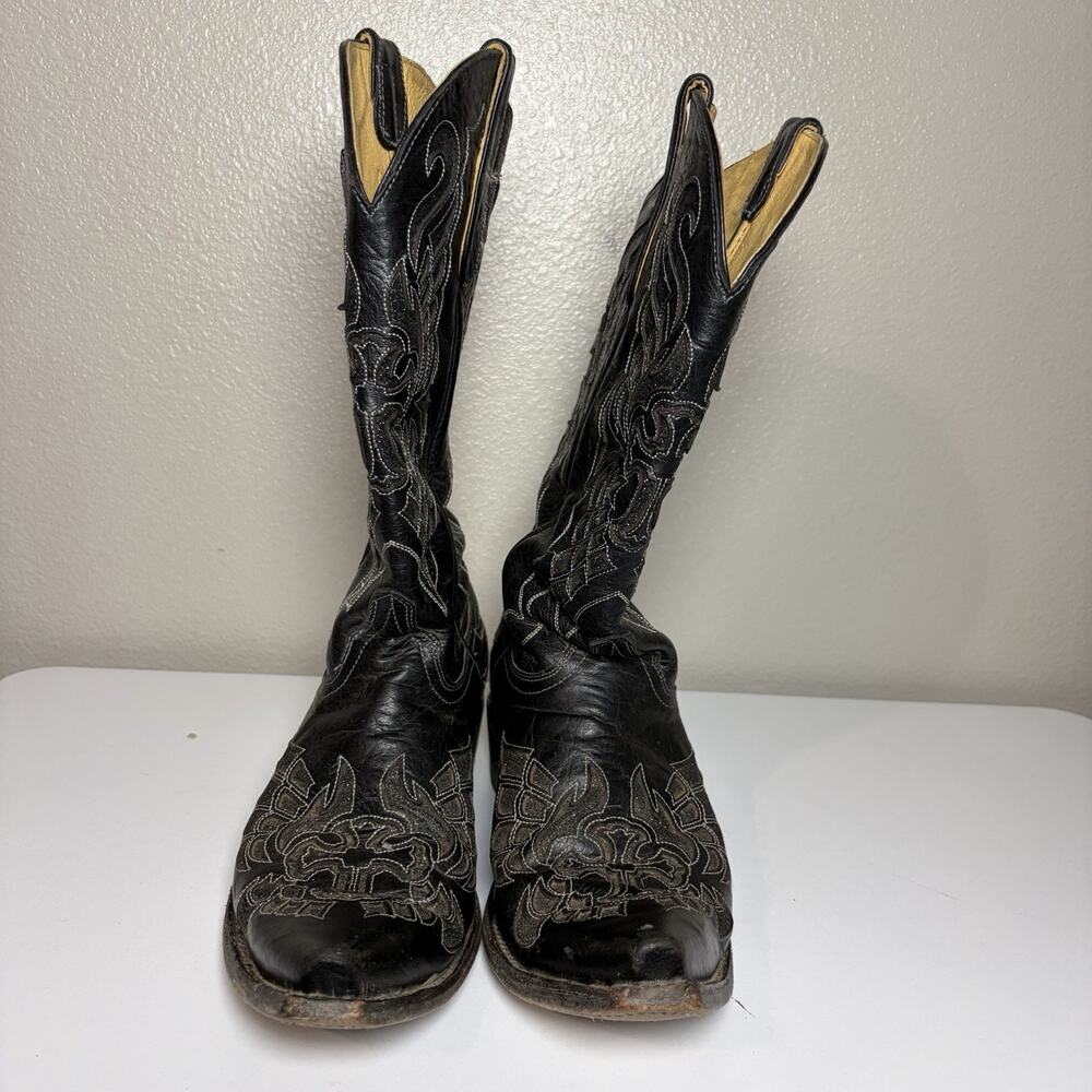 Corral Black Glittered Inlay Snip Toe Cowboy Boots Crosses Wings Womens 11 - Picture 3 of 11